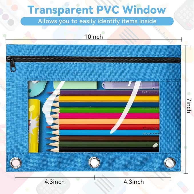 Pencil Pouch for 3 Ring Binder, Bulk 24 Pack 3-Holes Zipper Pencil Pouches in - Image 5