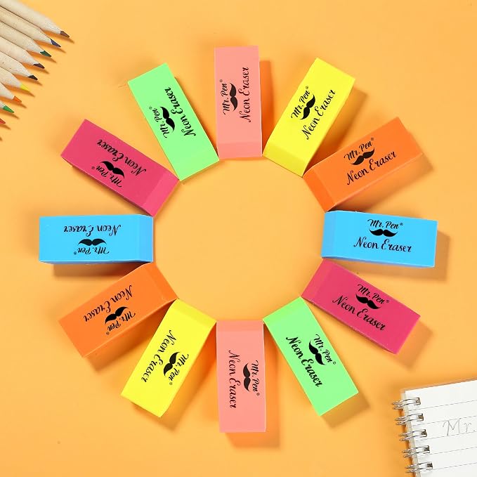 Mr. Pen- Pencil Eraser, 12 Pack, Neon Colors | Large Latex Free Block Erasers - Image 5