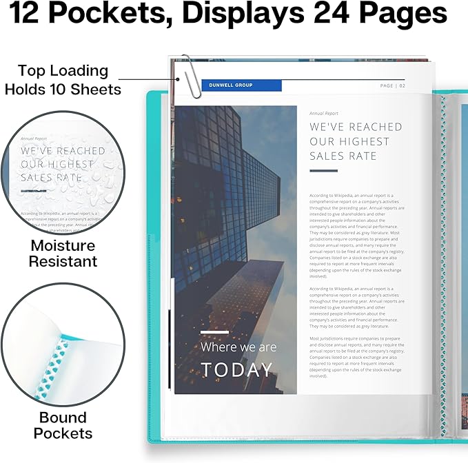 Dunwell Presentation Binder 12-Pocket, Displays 24 Pages, 8.5x11 Portfolio - Image 3