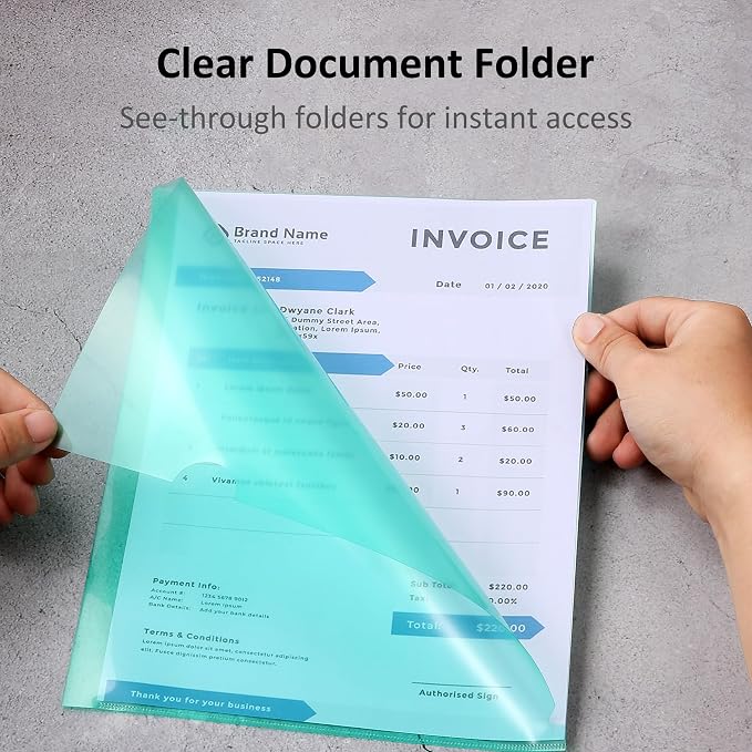 WOT I 12 Pack Clear Document Folders, Plastic Transparent Folders Copy Safe - Image 2