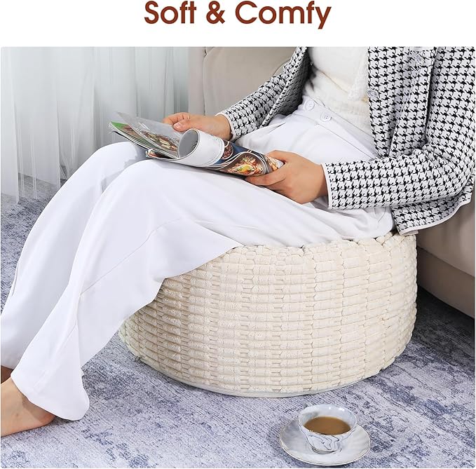 HOMBYS Unstuffed Ottoman Pouf Cover, Round Faux Fur Foot Stool, Fuzzy Chair - Image 5