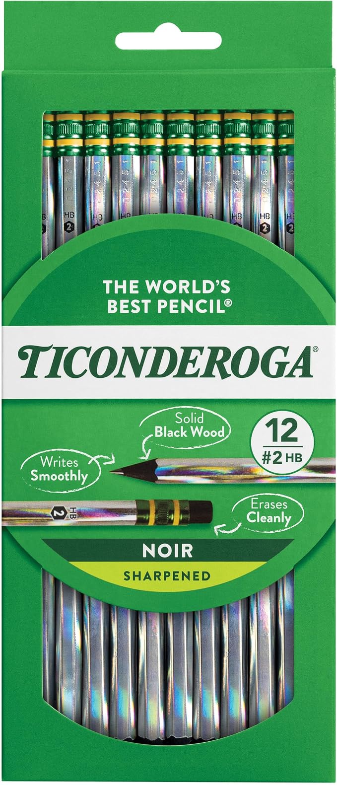 Ticonderoga Noir Black Wood-Cased #2 Pencils, Holographic Design by Ticonderoga