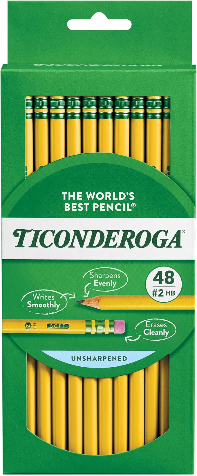 TICONDEROGA Wood-Cased Pencils, Unsharpened, 2 HB Soft, 24 Packs, 1152 Total by Ticonderoga