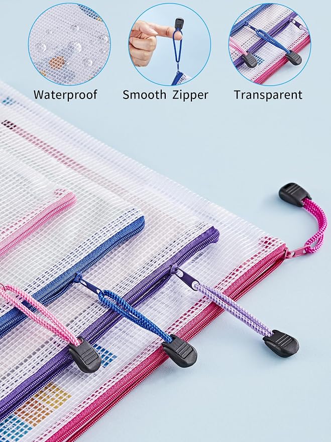 JARLINK 24 Pack 8 Sizes Mesh Pouch, 9 Colors, Waterproof Zipper File Bags - Image 4