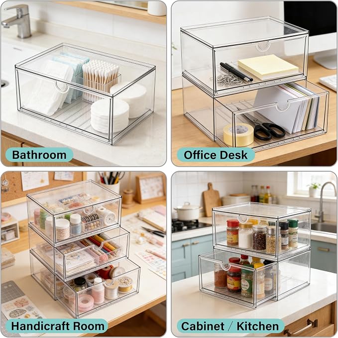 Prsildan Acrylic Makeup Organizer Stackable Clear Storage Drawers - Image 4