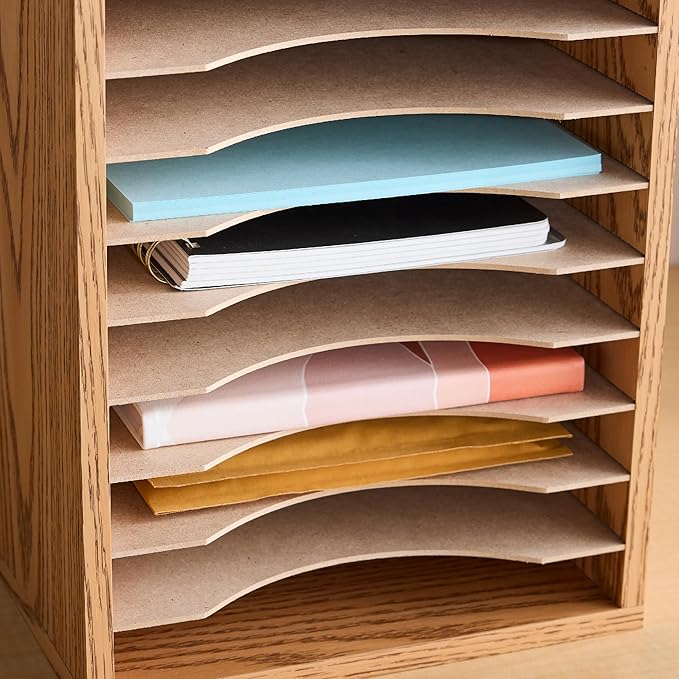 Safco Vertical Desktop Sorter, Wooden Paper Organizer - Image 2