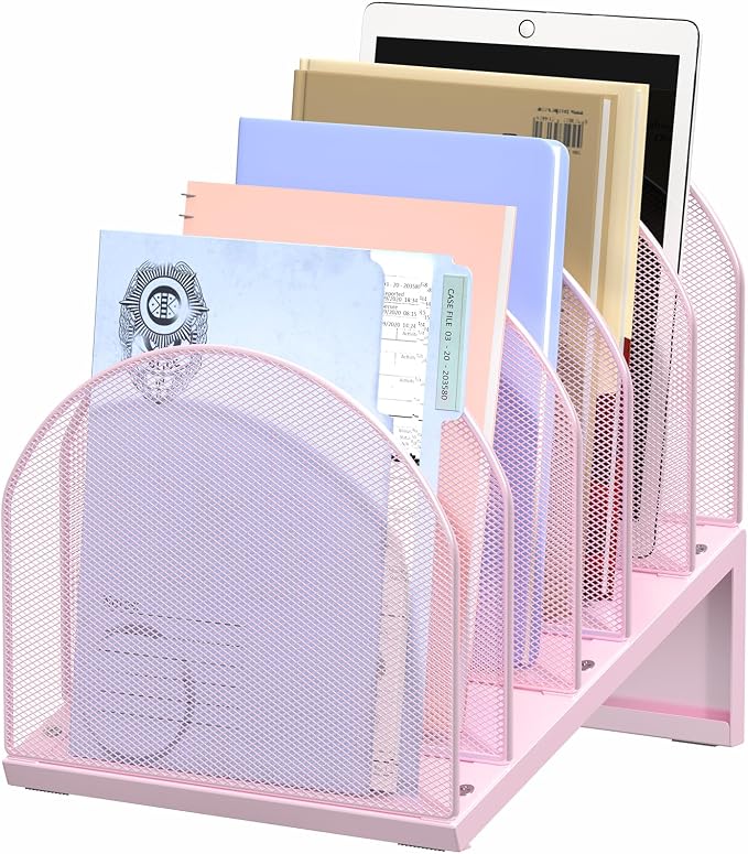 5-Section Desk File Organizer, Metal Mesh Folder Organizer by OUTIOE