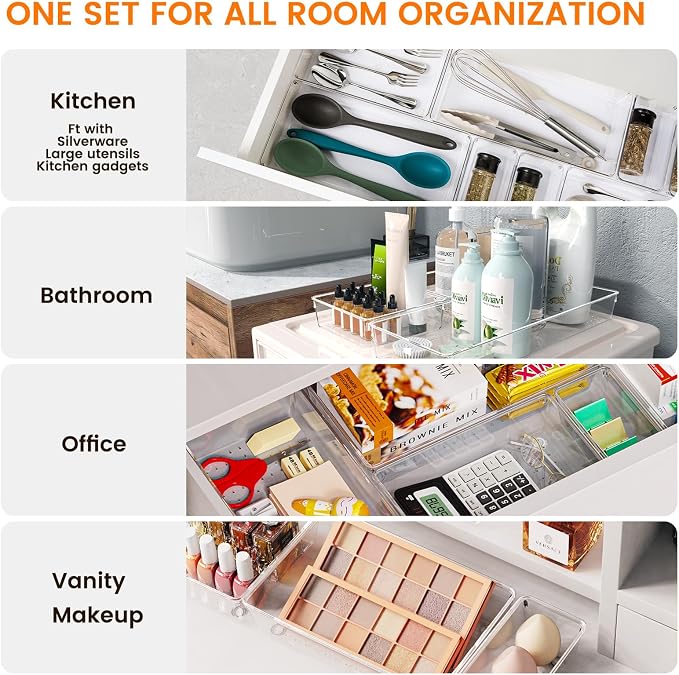 Criusia 30 Pack Large Clear Plastic Drawer Organizer Bins - Image 3