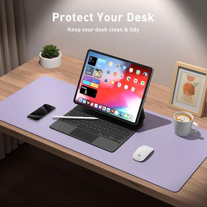 Leather Desk Pad Protector, Mouse Pad, Office Desk Mat, Non-Slip PU Leather - Image 3