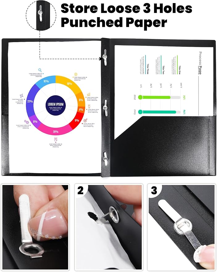 SUNEE 2 Pocket Folders with Prongs Plastic Folders with Pockets and Prongs Fit - Image 4