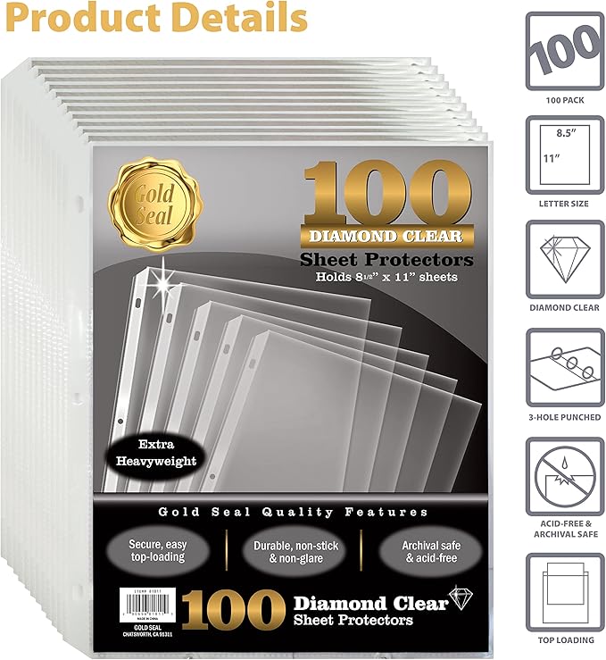 GOLD SEAL Page Protectors, 100 Pack Diamond Clear 4 Mil Heavyweight Page - Image 4