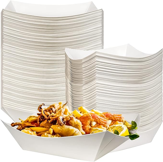 100 Pack 2lb Kraft Paper Food Trays, Waterproof Heavy-Duty Paper Food Boats by MotBach