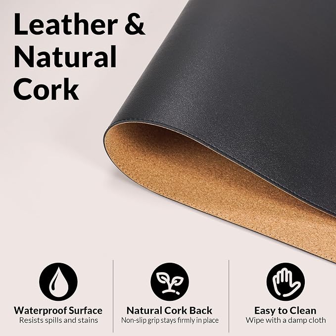 AFIING Desk Mat, 31.5" x 17", Cork Desk Pad Protector | Dual-Sided Cork & PU - Image 7