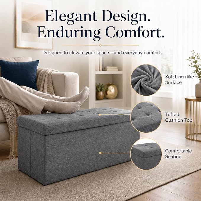 ALASDO 30 Inch Folding Storage Ottoman Bench - Image 2