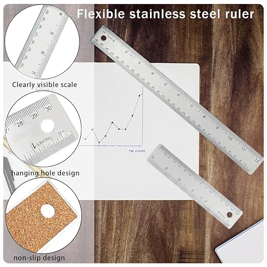 3 Pcs 6 Inch Metal Ruler Stainless Steel Metal Ruler - Image 3