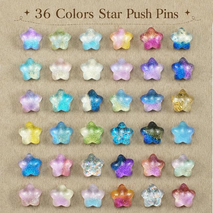 36 Colored Cute Star Push Pins, Decorative Push Pins Thumbtacks - Image 3