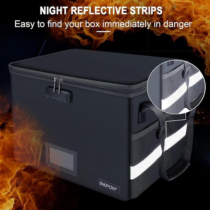 ENGPOW File Box with Lock, Fireproof Document Box with Pockets, Collapsible - Image 6