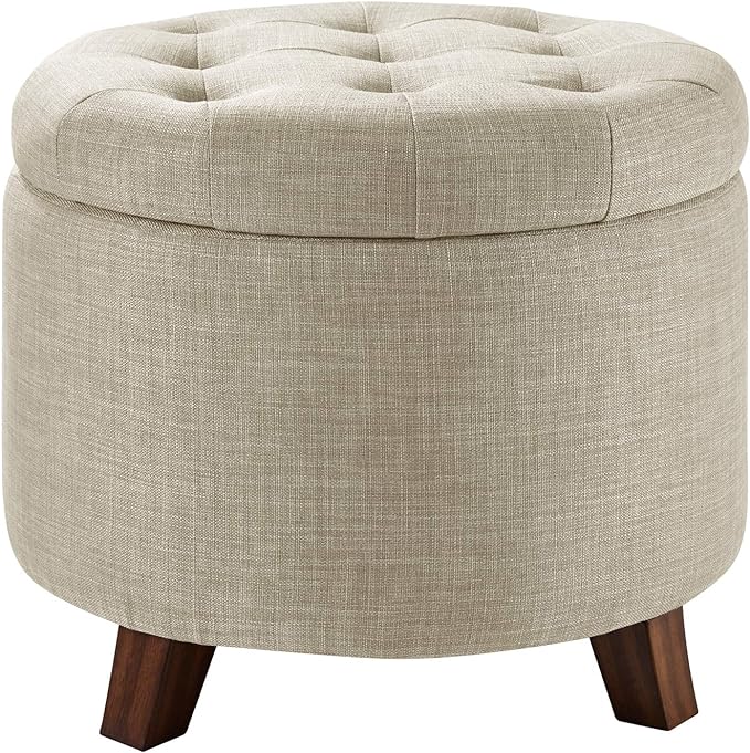 Amazon Basics Round Storage Ottoman Foot Rest, Button Tufted Upholstered by AmazonBasics