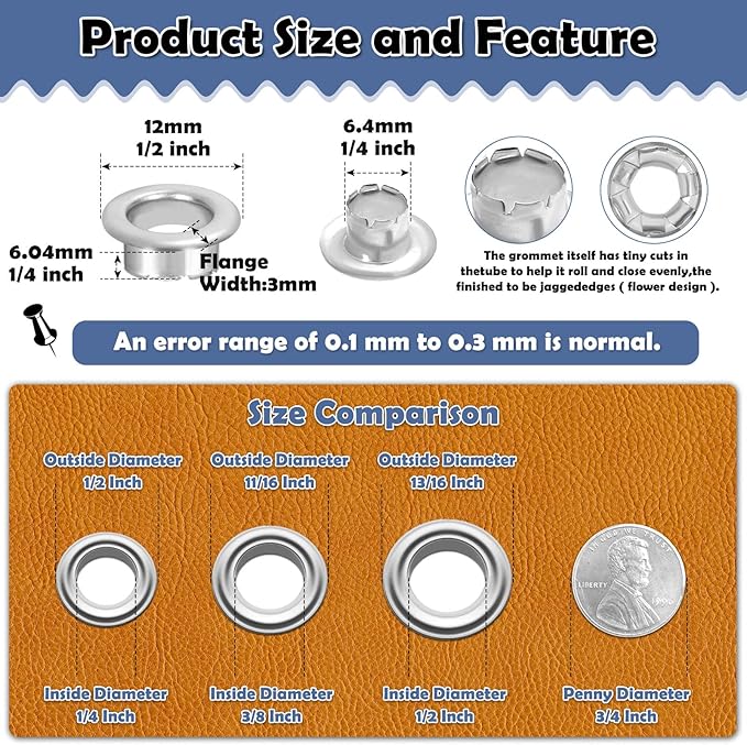 1203Pcs Grommet Tool Kit with Eyelet Pliers, PAXCOO 1/4 Inch 6mm Fabric Grommet - Image 2