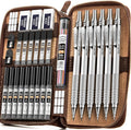Nicpro 30PCS Silver Metal Mechanical Pencils Set in Leather Case, Art Drafting by Nicpro