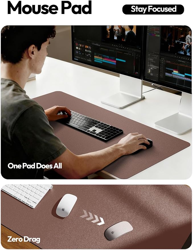 YSAGi Leather Desk Protector, Office Mat, Large Mouse Mat, Non-Slip PU Leather - Image 4