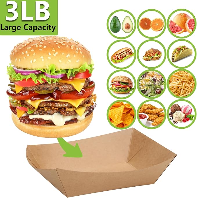 250 Pack 3lb Heavy Duty Kraft Leak Proof Paper Food Boats Disposable Nacho - Image 9