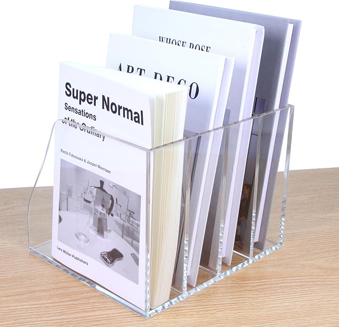 Acrylic Magazine File Holder, 4 Vertical Compartments Desk Document Sorter - Image 5