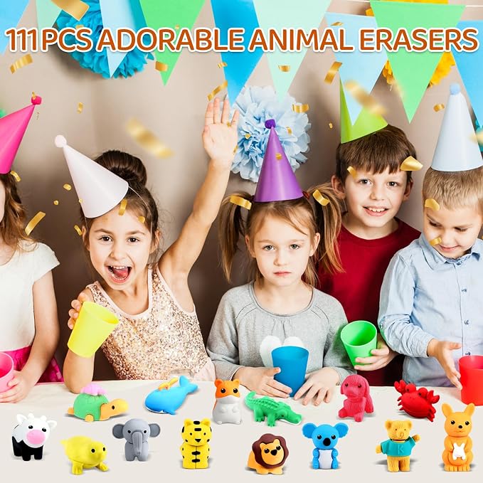 URSKYTOUS 111Pcs Animal Erasers Desk Pets - Image 2