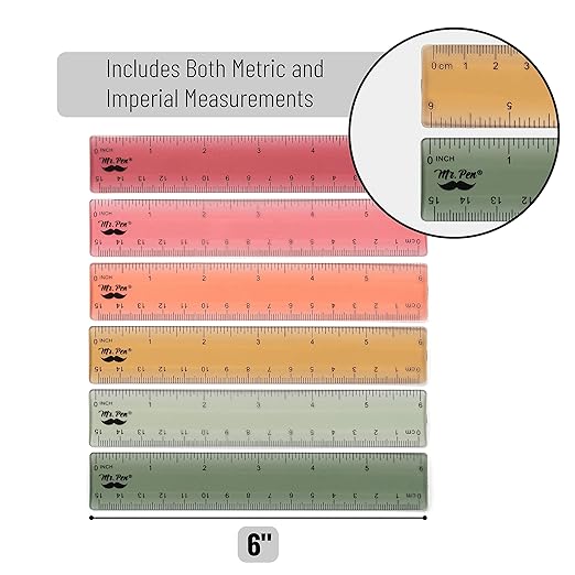 Mr. Pen- Plastic Ruler Set, 6 Pack, 6 Inch, Vintage Colors | Easy-to-Read - Image 3