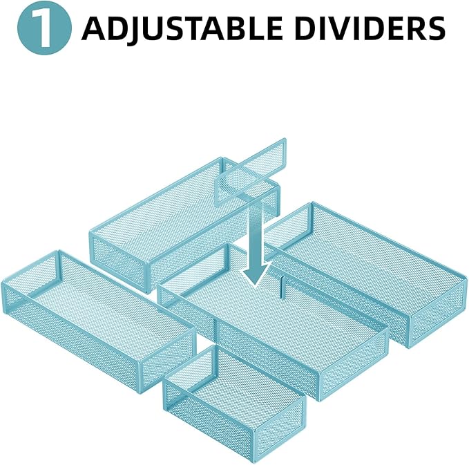 Marbrasse 5 Pack Desk Drawer Organizer Set, Mesh Drawer Storage Trays - Image 4