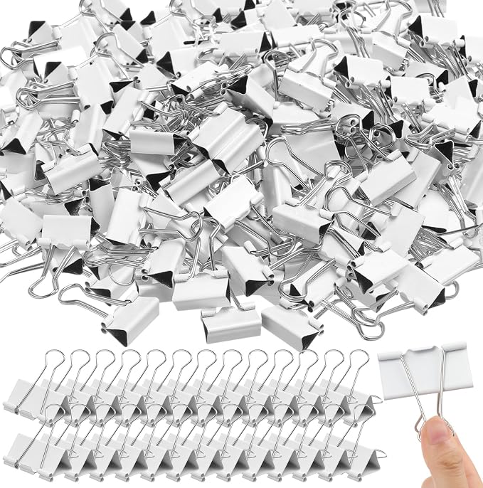 Jetec 200 Pack 1in/25mm White Metal Binder Clips Bulk Medium Reusable Fold Back by Jetec