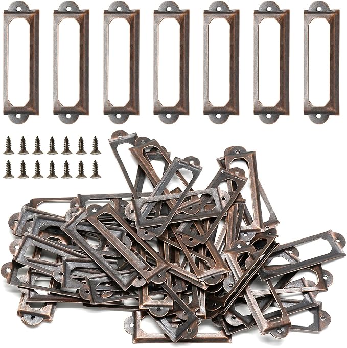 50 PCS Metal Label Holders 60x17mm Red Bronze by Qjaiune