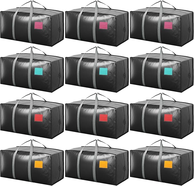 12 Pack Moving Bags with Full-Open Side Zipper, Extra Large 93L Heavy Duty by RMOHRO
