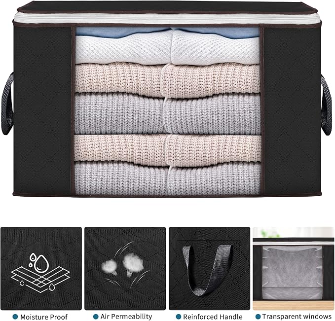 Large Storage Bags, 3 Pack Clothes Storage Bins Foldable Closet Organizers - Image 4