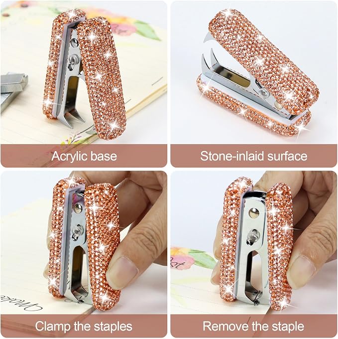 MultiBey Rhinestone Staple Remover, Handmade Bling Crystal Gold Cute Staple - Image 3