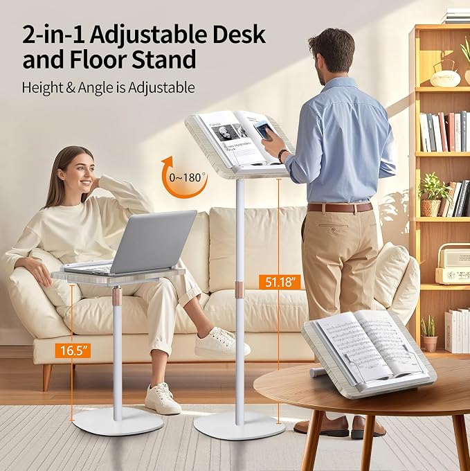 NAMON 2-in-1 Dual-use Floor & Desktop Book Stand, Sturdy Metal & Wood Build - Image 3
