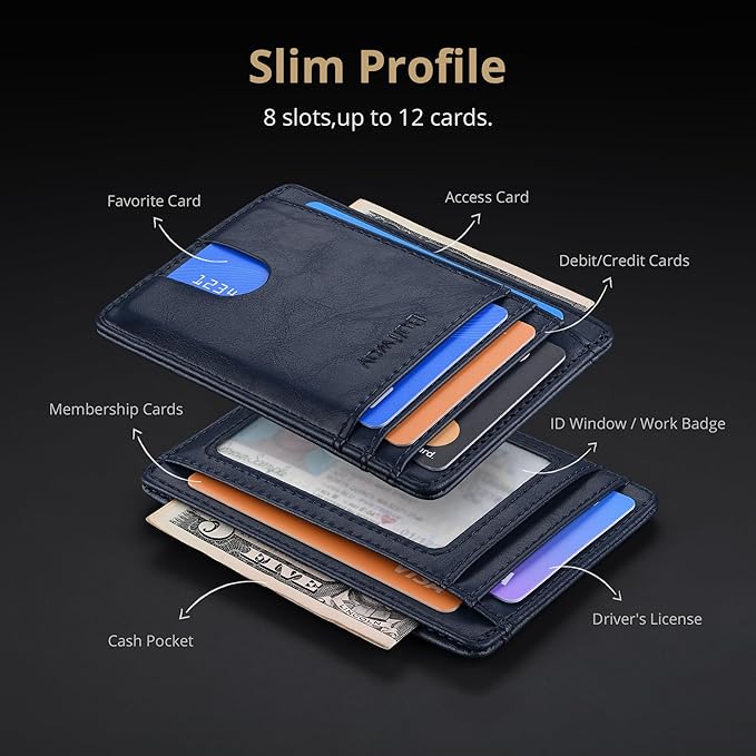 Buffway Slim Minimalist Front Pocket RFID Blocking Leather Wallets - Image 4