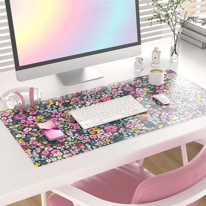 Colorful Star Large Mouse Pad, Floral Desk Mat Office Supplies, Waterproof Faux - Image 2