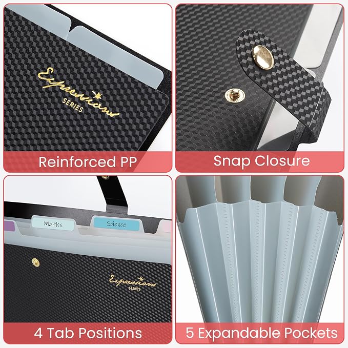 Sooez Expanding File Folder, Letter Size Accordion File Organizer, 5 Pocket - Image 4