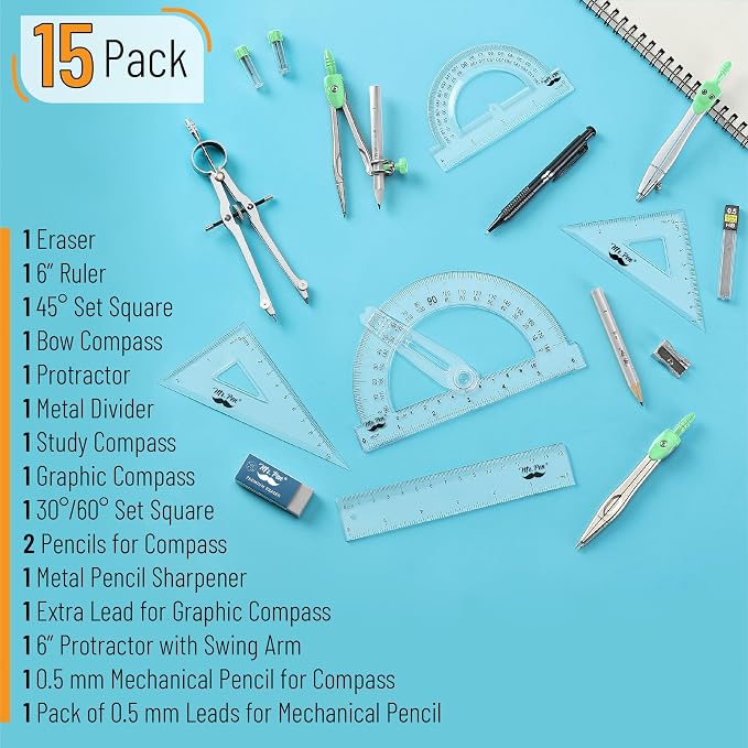 Mr. Pen- Geometry Set, 6 Inch Swing Arm Protractor, Divider | Set Squares - Image 2