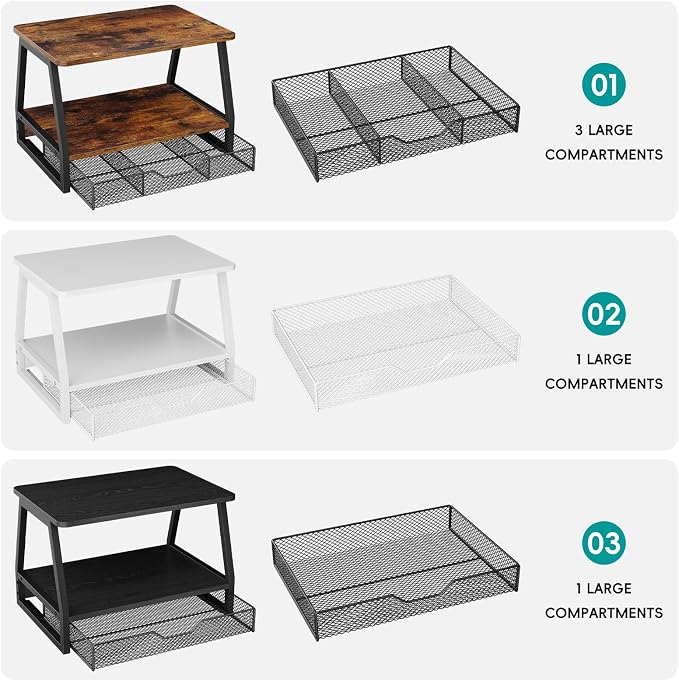 2-Tier Printer Stand with Storage, Desktop Organizer with Drawers - Image 7