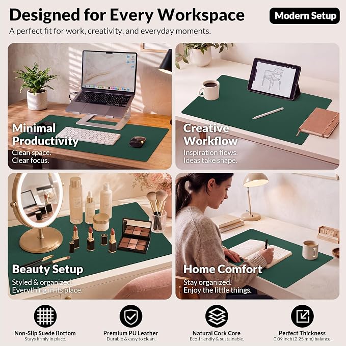 AFIING Cork Desk Mat, Dark Green, 31.5" x 17", Desk pad Protector | Dual-Sided - Image 8