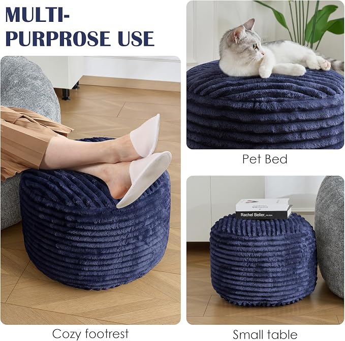 SHOUREN Stuffed Round Ottoman, Corduroy Pouf Ottoman Foot Rest - Image 6