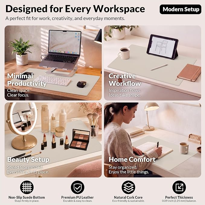 AFIING Desk Mat, 23.6" x 13.8", Desk Pad Protector | Dual-Sided Cork & PU - Image 6