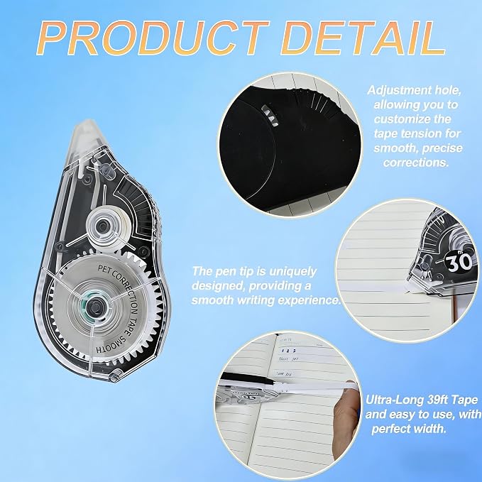 White Correction Tape, Clean and Easy to Use Tear-Resistant Tape Office or - Image 3