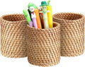 BTSKY 3 Pack Rattan Pen Cup, Handmade Desk Pencil Holders Makeup Brush Holder by BTSKY