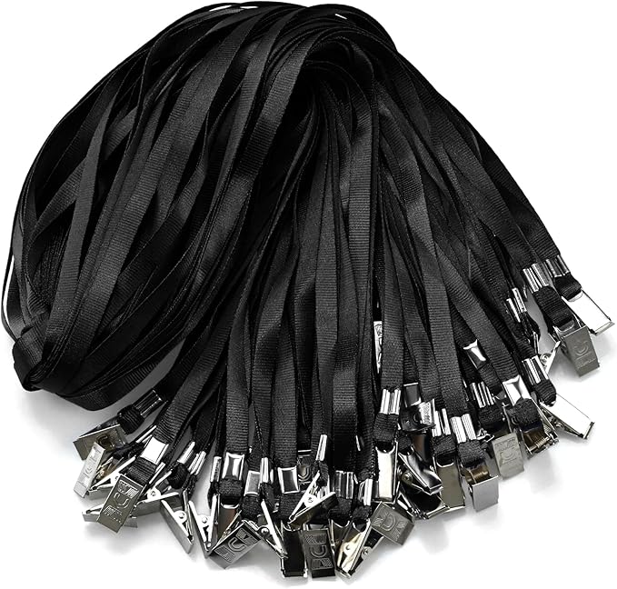 50 Pack Black Lanyards for Id Badges Lanyards Nylon Flat Lanyard by Orcielo