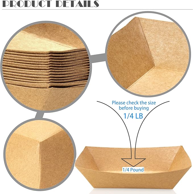 200 Pack Small Paper Food Trays, 0.25 Lb Disposable Kraft Food Boats, Take Out - Image 3