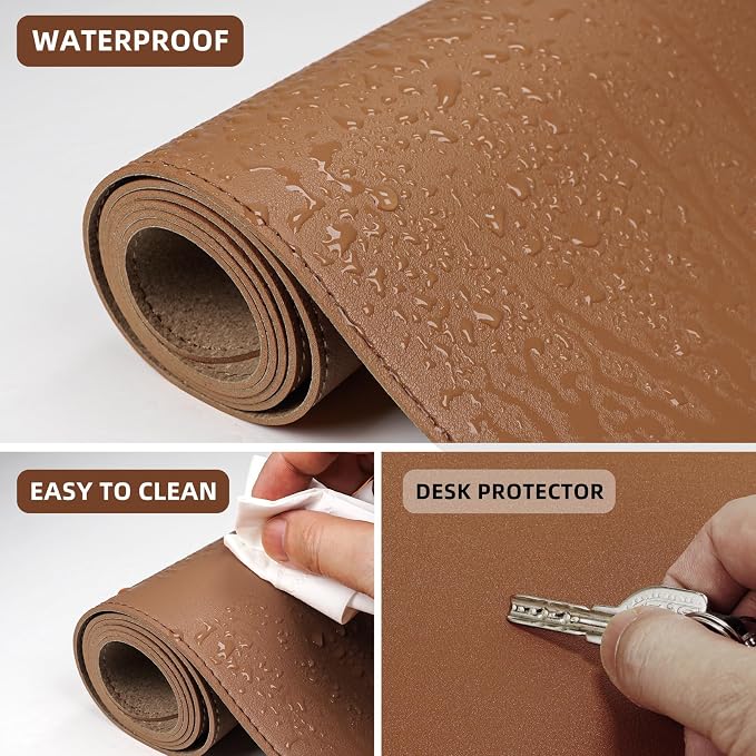 AFIING Leather Desk Mat, 31.5" x 17", Cork Desk Pad Protector | Dual-Sided Cork - Image 4