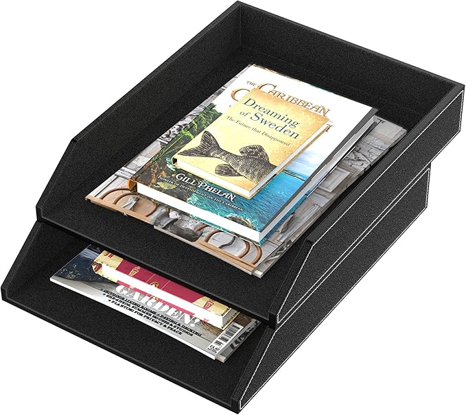 Leather Letter Tray, Thipoten Stackable Desk Organizer Holder - Image 3